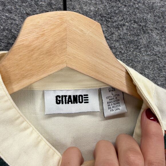 Gitano Shirt Men L Large Beige Geometric Button Up Crew Neck Long Sleeve Aztec - Picture 3 of 6